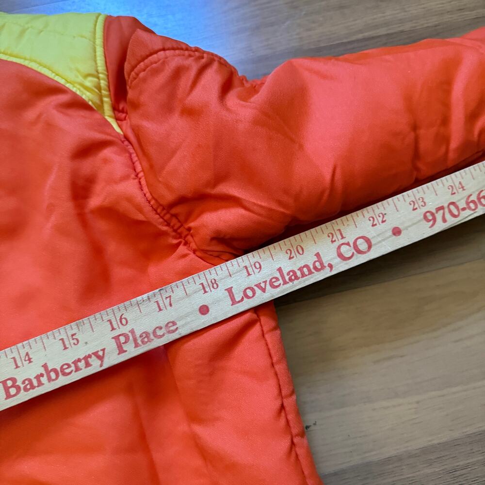 Vintage 1980's Roffe Orange Yellow Snap Puffer Retro Bright Ski Jacket Sz Medium - Picture 8 of 10